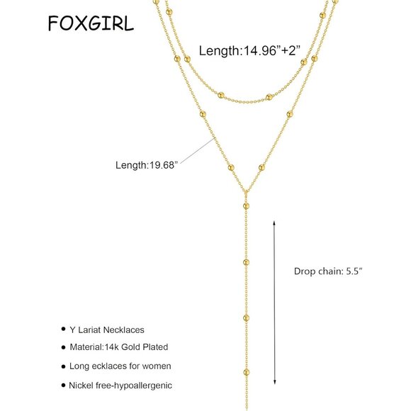 Gold Layered Y Necklace for Women Dainty 20 Plus 2 Extender Elegant Jewelry - Picture 5 of 7